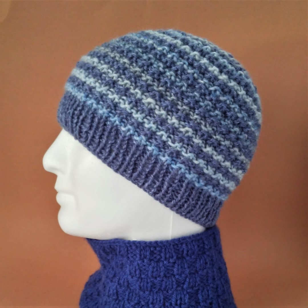 Striped Mens Slouch Hat KNITTING PATTERN, Winter Wool Beanie (PDF ...