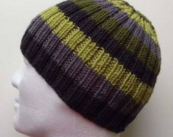 KNITTING PATTERN Mens Striped Rib Hat Knit Flat  Knit Beanie  Winter Wool Hat Pattern/Gift for Him Gift for Husband Father FINN