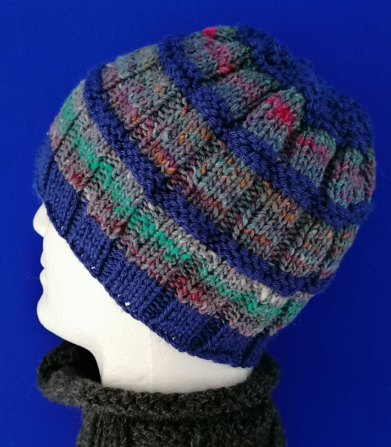 Boyfriend Beanie KNITTING PATTERN Mens Striped Wool Winter Hat Gift for