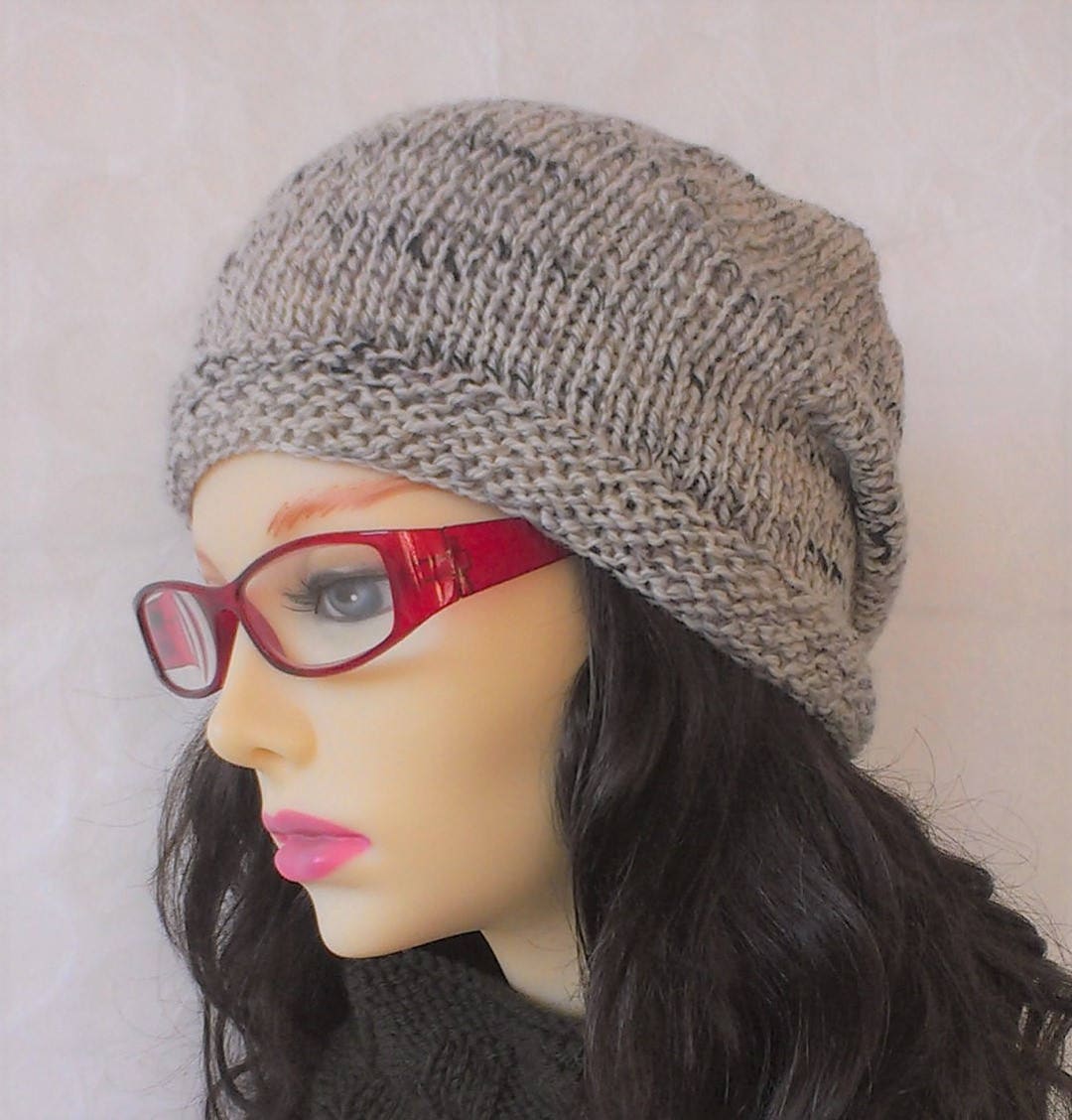 MENS Slouch BEANIE Knitting Pattern Simple Slouchy Hat Knit Round Gift