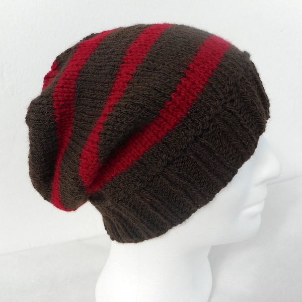 KNITTING PATTERN/CAMPUS Mans Hat Pattern/Stripe Beanie/Knit Flat/Easy Slouch Hat/Mans Slouch Beanie/Slouch Hat Pattern/College Hat Pattern