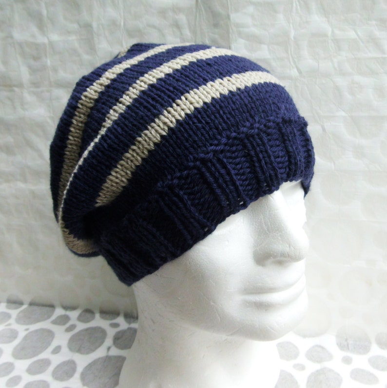 KNITTING PATTERN Mens Striped Slouch Hat/knit Round/easy Beanie Pattern ...