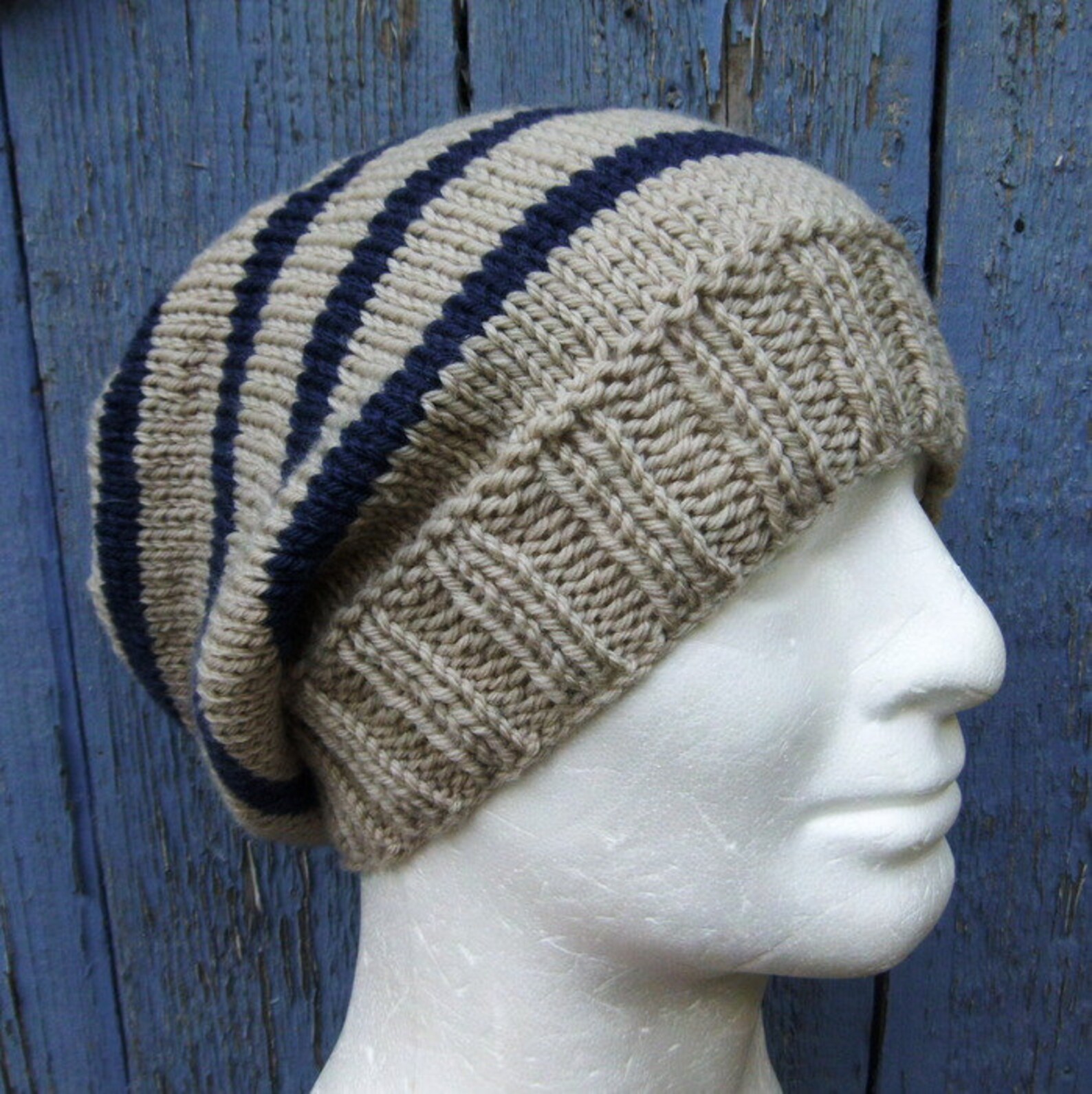 KNITTING PATTERN/CAMPUS Mans Striped Slouch Hat / Mans Striped - Etsy