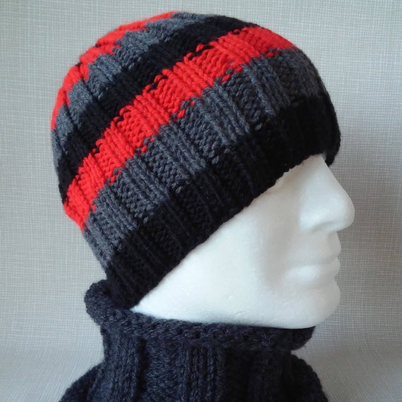 Striped Hat Pattern Mens Beanie Knitting Pattern Birthday Gift For Him Boyfriend Beanie Handmade Knit Hat Digital Download Gift For Men Sam