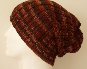 Mens Ribbed Slouch Beanie Knitting Pattern, Easy Knit (Digital Download)