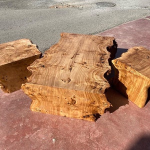 Custom Order Poplar Maple Burl Wood Live Edge Waterfall Coffee Table/ Wooden Waterfall Table/ Center Waterfall Table/ Natural Edge Waterfall