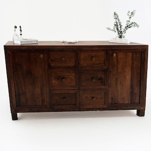 Custom Dark Walnut Tv Unit, Dark Wood Storage, Solid Tv Bench, Wooden Credenza, Rustic Tv Unit, Shelf with Tv Stand, Long Drawer Buffet