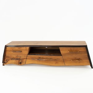 Mueble de TV de madera maciza de nogal con borde natural, pedido personalizado, mueble de TV de madera natural, aparador de madera, mueble de TV para sala de estar, aparador hecho a mano