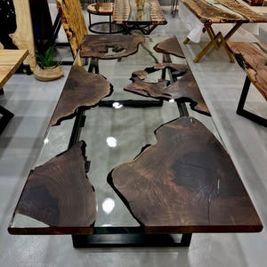 Custom Order Dark Walnut Clear Epoxy Dining Table, Resin Wooden Table, Epoxy Office Table, Conference Table, Solid Wood Table, Coffee Table