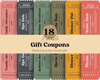 Editable Gift Adult Coupons Template, Last Minute Family Present Retro Printable Birthday Ticket Book