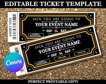 Vorlage für personalisierbare Überraschungs-Event-Tickets, DIY-Konzert für Kinder, druckbarer personalisierter Geburtstagsgutschein für Teenager, Canva-Download