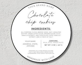 Editable Cottage Food Label, DIY Bakery Kitchen Ingredients Sticker Tag, Business Packaging Printable Decal