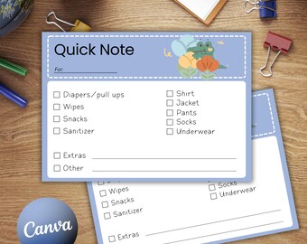 Notas rápidas para guardería, notas del maestro para útiles escolares, preescolar, jardín de infantes, registro de guardería, Canva