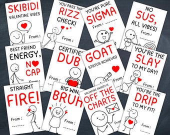 School Valentine Slang Cards Bundle, Gen Z Funny Printable Classroom Valentines Exchange, Teen Tween Funny Activity