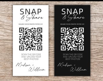 Hochzeitsfotos QR-Code Karte, Event Gast Fotos Hochladen Schild Vorlage, Snap und Teilen