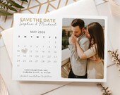 Minimalist Save The Date Photo Calendar Template, Digital Editable Boho Engagement Wedding Invitation, Canva