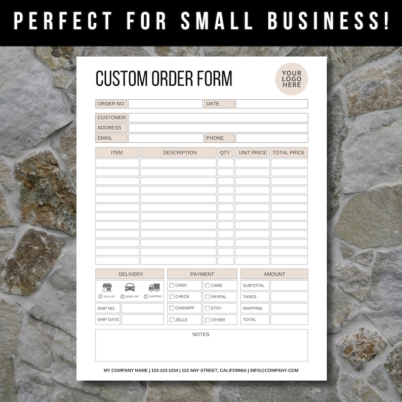 Editable Custom Order Invoice Form Template, Small Business Tracker ...