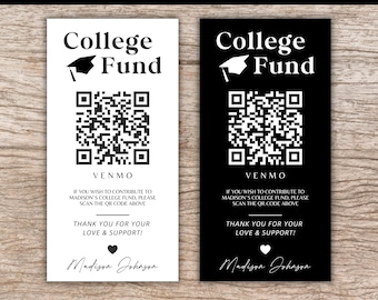 College Fund QR Code Card, School Grad Gift, Minimalist University DIY Graduation Fundraiser Insert