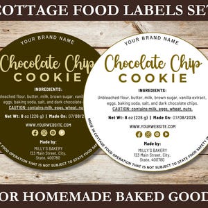 Editable Cottage Food Label, Baked With Love Sticker, DIY Bakery Kitchen Ingredients Tag, Small Business Packaging Decal, Canva Printable