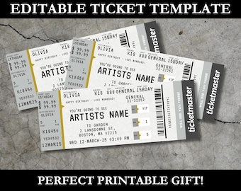 Editable Concert Ticket Canva Template, DIY Music Show Birthday Surprise Teenager Adult Gift, Canva Download