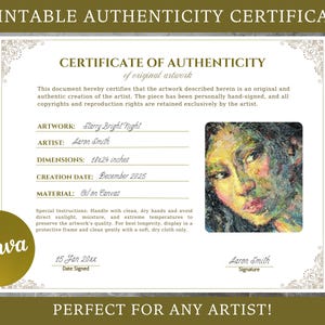 Bearbeitbare Echtheitszertifikatvorlage für Originalkunstwerk, druckbarer einfacher Künstler COA, Canva, digitaler Download
