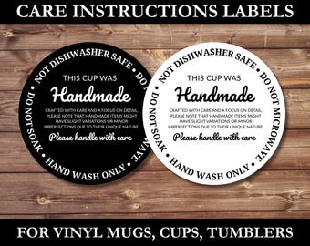 Pflegeetiketten Anweisungen für Vinyl Mug Cup Tumbler, kleine Business-Verpackungsmaterialien, Waschanleitung