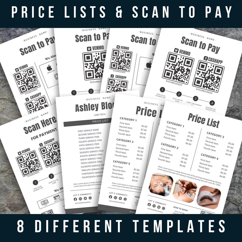 Editable Price List Scan to Pay Template Bundle, Small Business Beauty ...