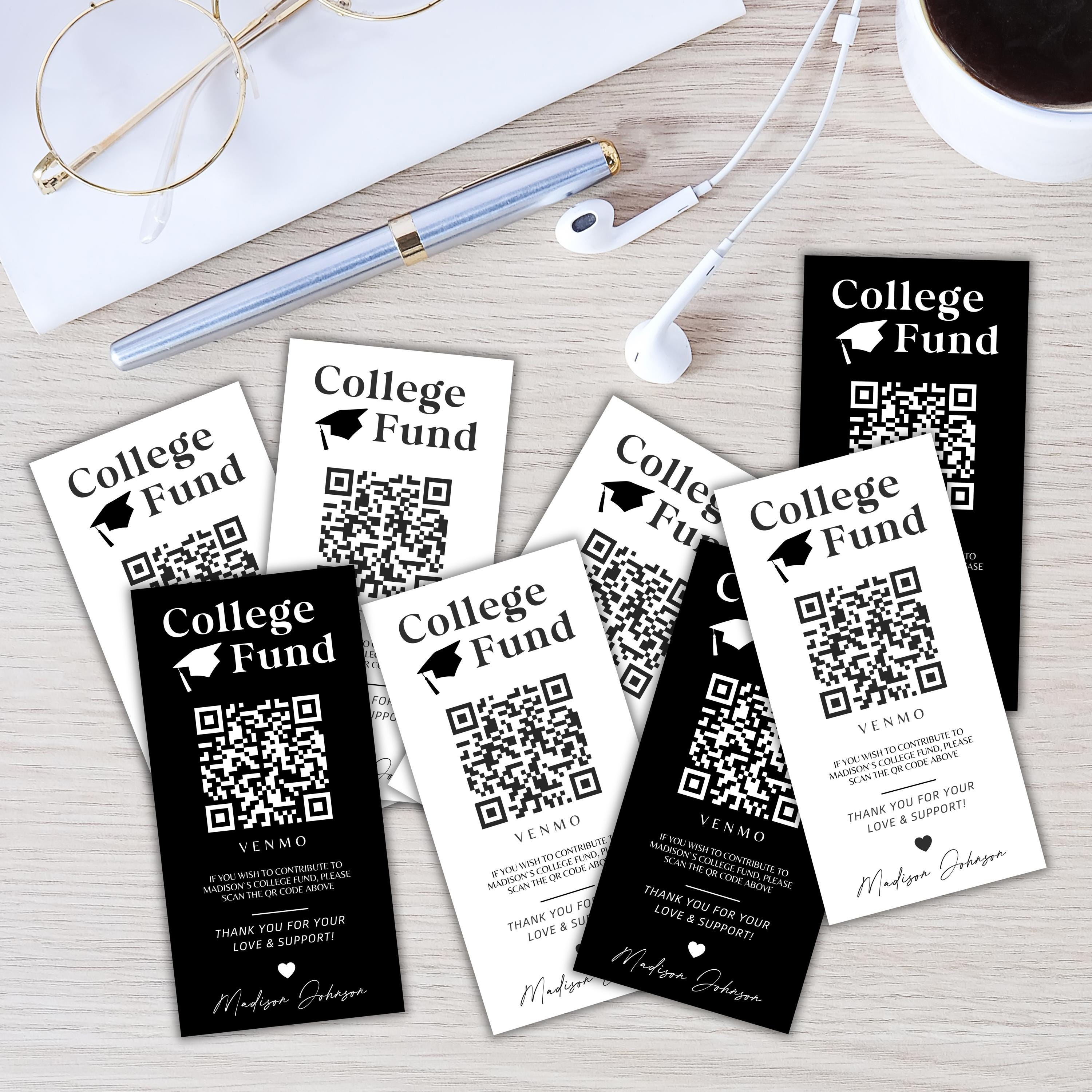 College Fund QR Code Card, High School Grad Gift, Minimalist University ...