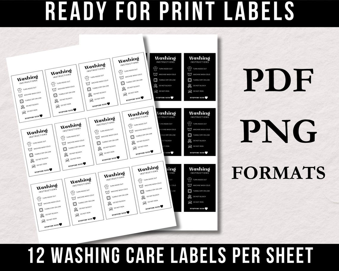 Ready to Print Washing Instructions Card, Clothing Care Small Business ...