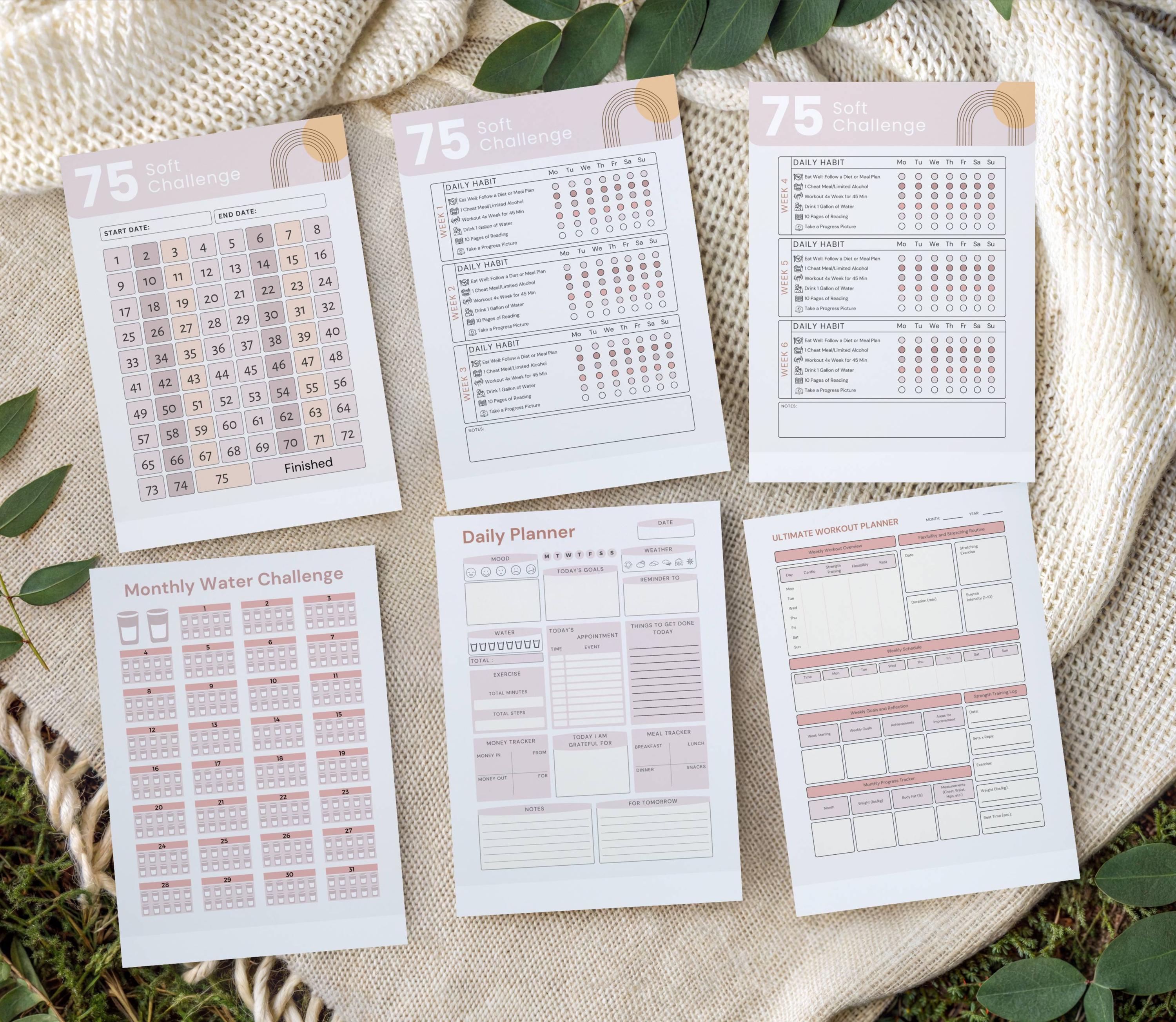 Editable 75 Soft Challenge Tracker Bundle, Daily Fitness Journal ...