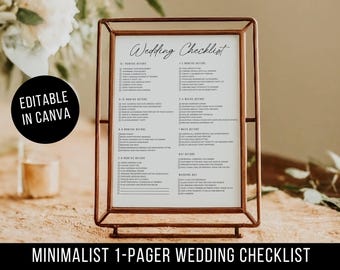 Editable Digital Minimalist Wedding Checklist, Timeline List, DIY Event Planner Tick Box, Bride Organizer, Canva Template
