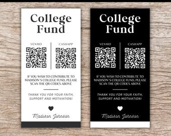 QR-Code College Fund Abschlusskarte, Schulabschlussgeschenk, bearbeitbare Universität DIY-Spendenaktion