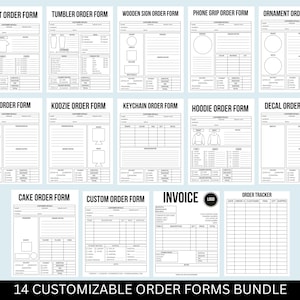 Editable Order Form Bundle, Small Business Tracker, Custom Printable Invoice Template, Tumbler Cake TShirt