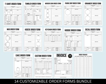 Editable Order Form Bundle, Small Business Tracker, Custom Printable Invoice Template, Tumbler Cake TShirt