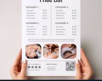 Editable Price List Scan to Pay Template Bundle, Small Business Beauty Hair Nails Lash Makeup Pricing Guide, Digital Download