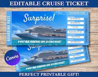 Bearbeitbare Cruise Ticket Vorlage, druckbare Schiffs Bordkarte, digitale Überraschung Karibik Valentines Reise Geschenk