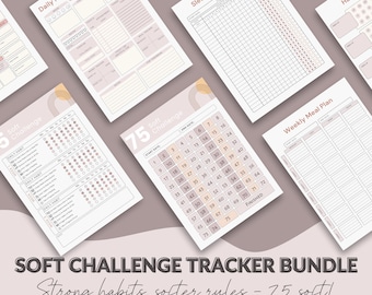 Editable 75 Soft Challenge Tracker Bundle, Daily Fitness Journal, Health Planner, Digital Habit Tracker