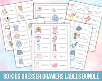 Kids Dresser Drawer Labels, Printable Baby Nursery Closet Storage Stickers, Toddler Organization Clothes Tags