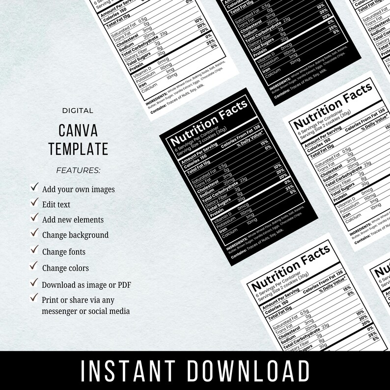 Nutrition Facts Label Template, Editable Food Calories Ingredients ...