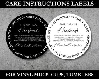 Pflegeetiketten Anweisungen für Vinyl Mug Cup Tumbler, kleine Business-Verpackungsmaterialien, Waschanleitung
