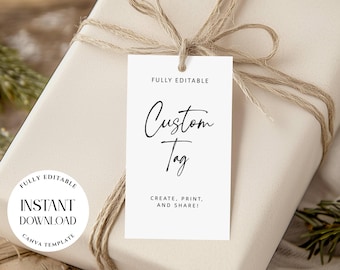 Editable Minimalist Gift Tag Template, Printable Label Thank Note, Christmas Wedding Favor Card
