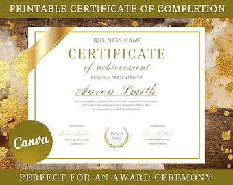 Editable Award Certificate Template, Printable Diploma, Training Internship Graduation Business School, Beauty Course, Canva Digital