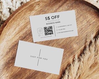 Business Card Discount Template QR Code, Printable Promo, DIY Calling Card