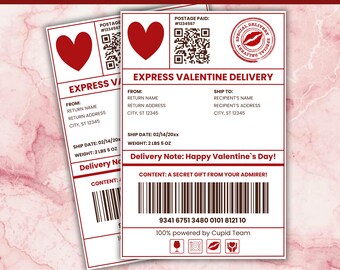 Valentinstag Versandetikettenvorlage, bearbeitbarer Liebesbriefkastenaufkleber, DIY Last Minute Valentinstag Geschenk