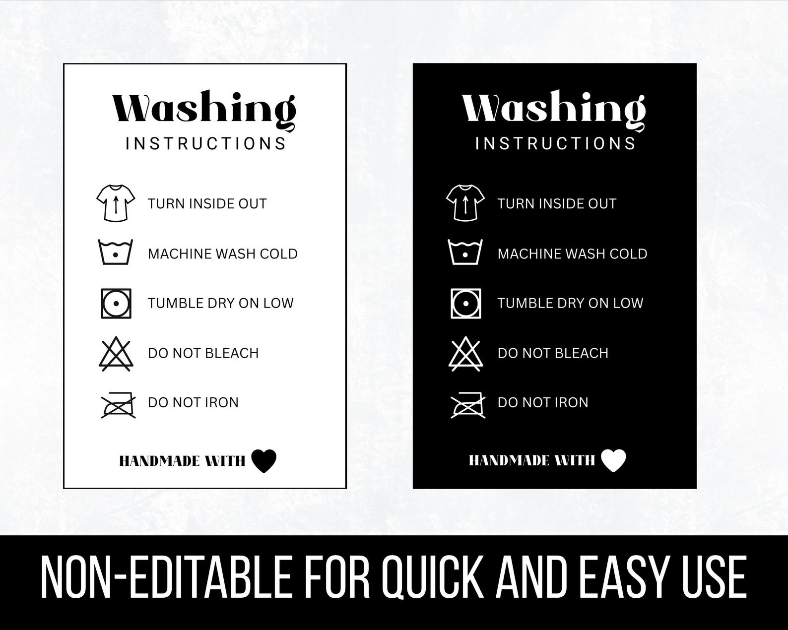 Ready to Print Washing Instructions Card, Clothing Care Small Business ...