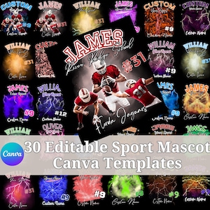 Editable 30 Football Mascot Shirt Template, Custom Homecoming School College Design Collage, T-Shirt Photo Collage PNG, DTF, Sublimation