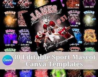 Editable 30 Football Mascot Shirt Template, Homecoming School College Collage, T-Shirt Photo DTF, Sublimation