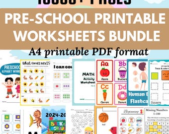 10000+ Pages Preschool Pre-K Kindergarten Kids Printable Activity Worksheets Learning Bundle, Coloring Tracing