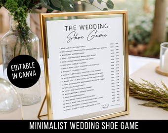 Editable Wedding Shoe Game Template, Digital Minimalist Bridal Shower Engagement Party Bachelorette Fun