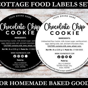Editable Cottage Food Label, Baked With Love Cookie Sticker, DIY Bakery Kitchen Ingredients Tag, Business Packaging Decal, Canva Printable